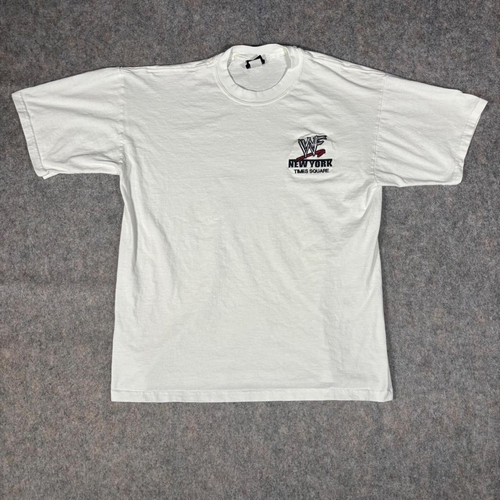 WWF T-Shirt Mens‎ XL White Vintage 1999 New York Times Square Embroidered Logo